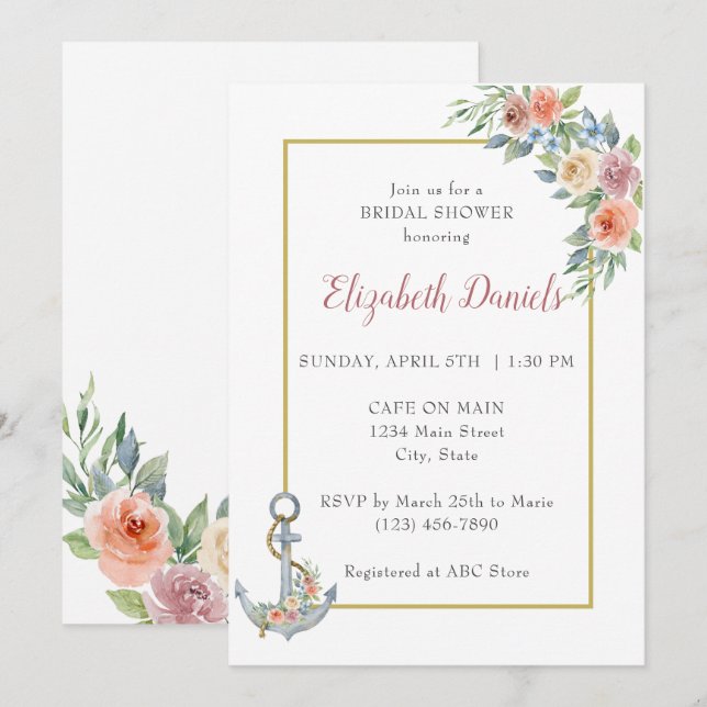 Invitation du Wedding shower d'Ancres nautiques (Devant / Derrière)