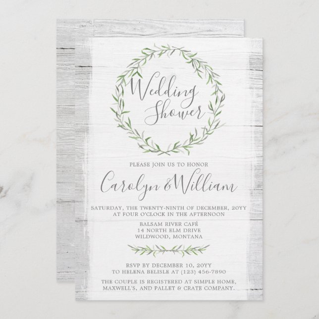 Invitation du Wedding shower de couronne vert bois (Devant / Derrière)