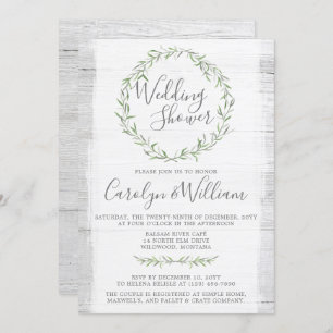 Invitation du Wedding shower de couronne vert bois