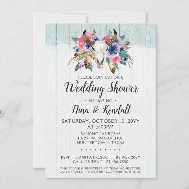 Invitation du Wedding shower de crâne de vache flo (Devant)