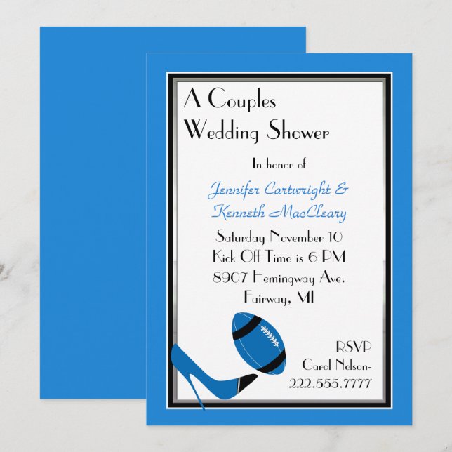 Invitation du Wedding shower de football bleu et n (Devant / Derrière)