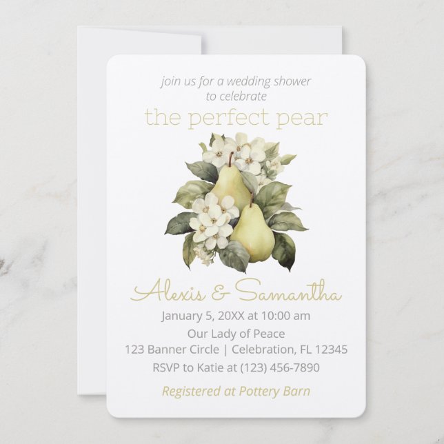 Invitation du Wedding shower de poire vert d'or (Devant)