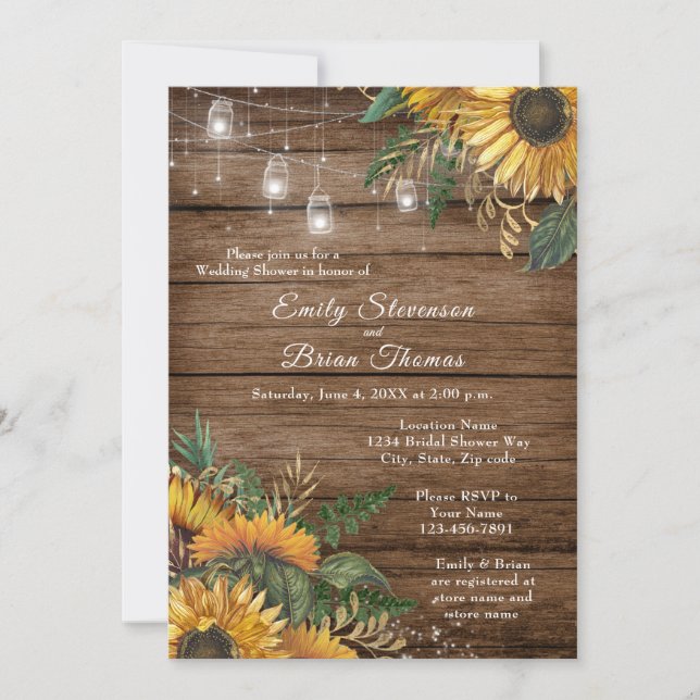 Invitation du wedding shower de tournesols rustiqu (Devant)