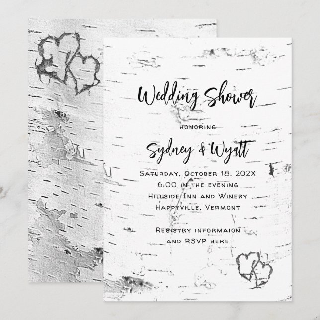 Invitation du Wedding shower d'écorce de bouleau b (Devant / Derrière)
