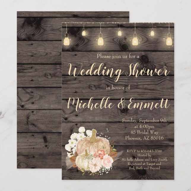 Invitation du Wedding shower d'or Rustic Fall Citr (Devant / Derrière)