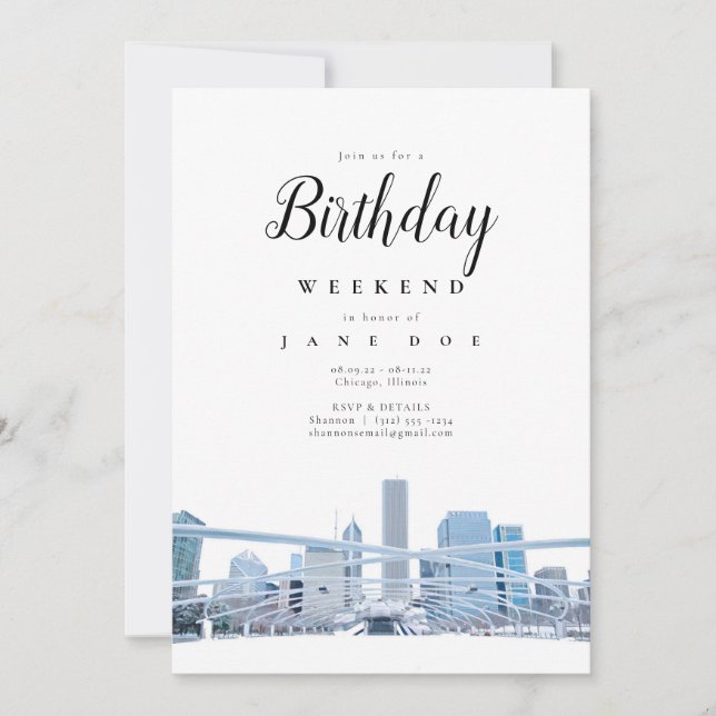 Invitation du week-end d'anniversaire de Chicago S (Devant)