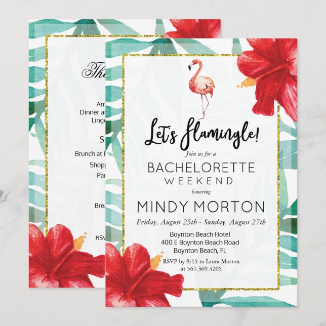 Invitation du week-end Flamingle Bachelorette (Devant / Derrière)