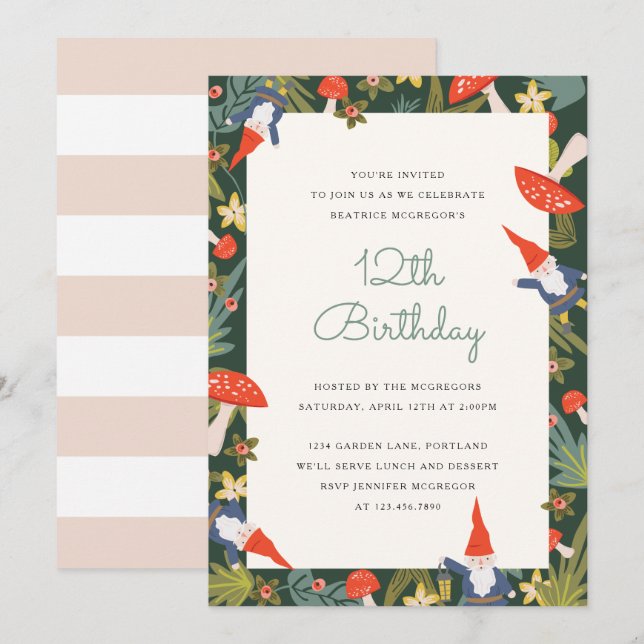 Invitation du Woodland Gnomes Party (Devant / Derrière)