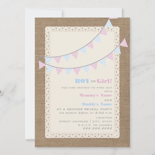 Invitation du Zigzag Bunting Gender Reveal Party (Devant)