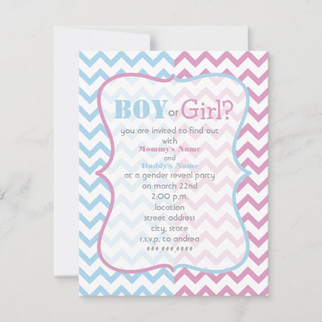 Invitation du Zigzag Chevron Gender Reveal Party (Devant)