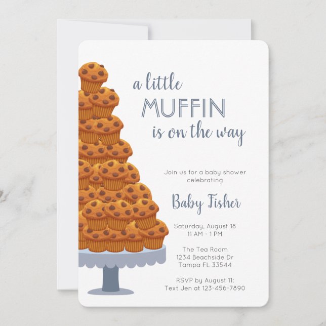 Invitation d'un petit Baby shower bleu muffin (Devant)
