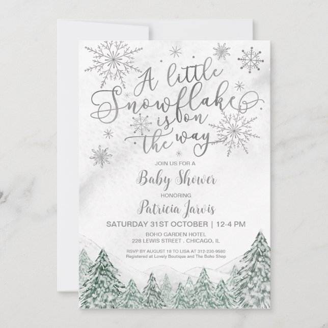 Invitation d'un petit Baby shower gris Snowflake (Devant)