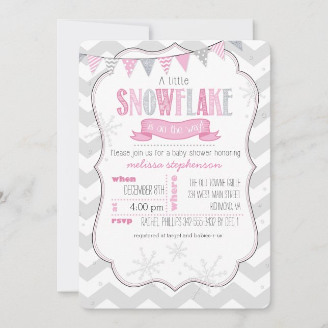 Invitation d'un petit Baby shower rose (Devant)