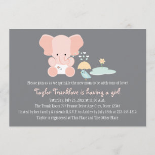 Invitation d'un petit bébé rose éléphant