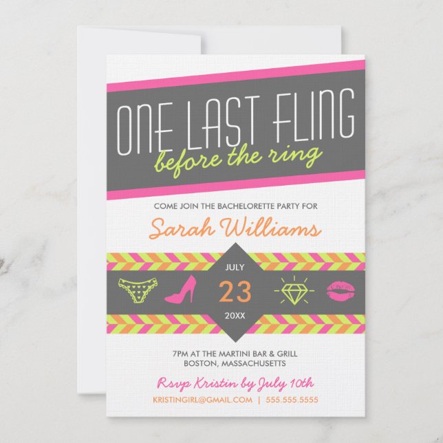 Invitation d'une Dernière Fling Bachelorette Party (Devant)