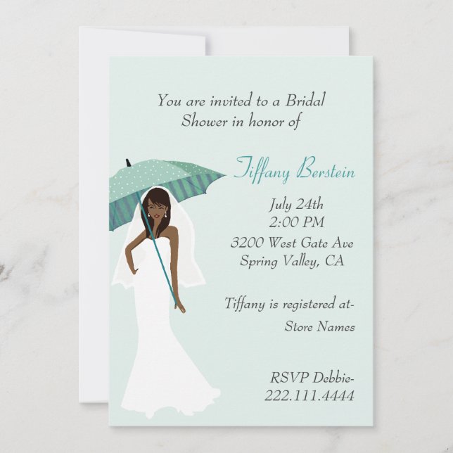 Invitation d'une mariée avec un parapluie Turquois (Devant)