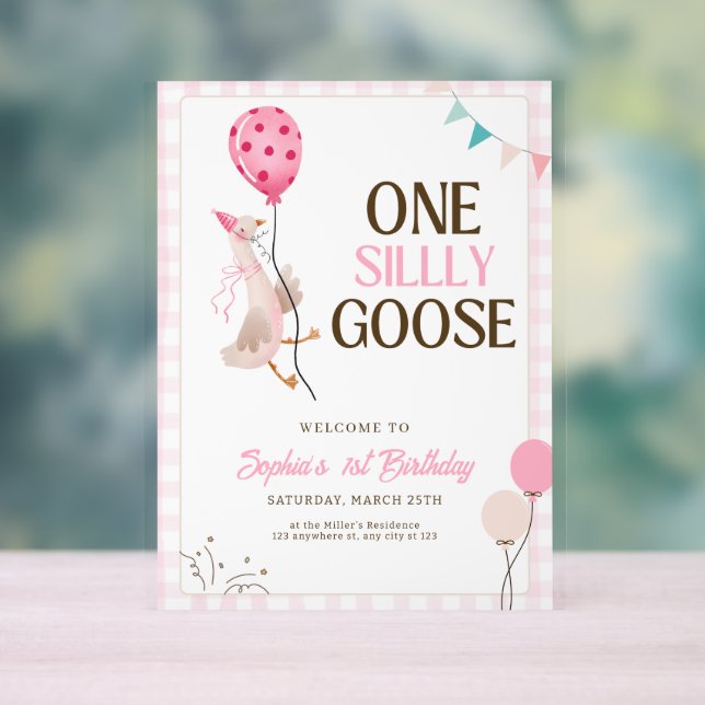 Invitation d'une oie sotte, 1er anniversaire fille (Neutre)