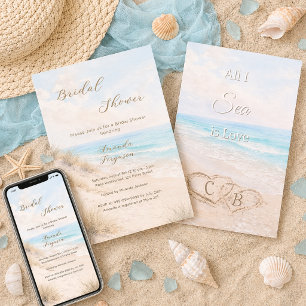 Invitation Dunes de sable de plage à l'aquarelle cœurs Baby S