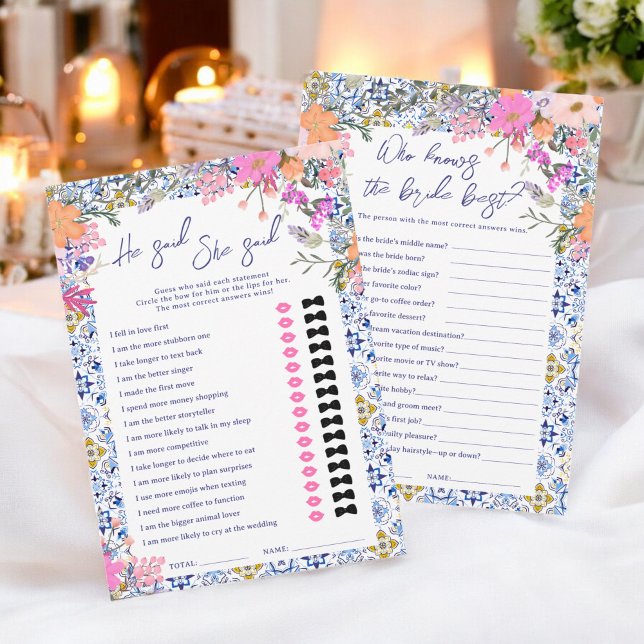 Invitation Duo Jeux bleu italien nuptiale jeu (Duo Games blue italian bridal shower game Invitation)