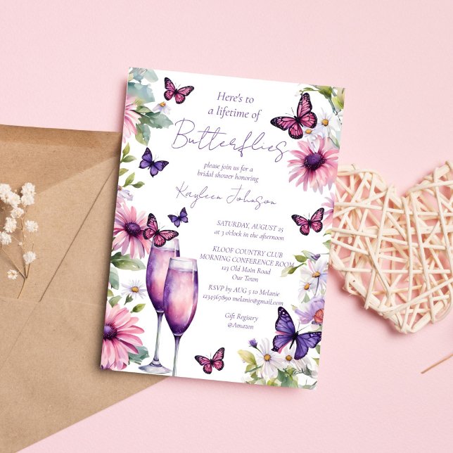 Invitation Durée de vie des papillons violet douche nuptiale (Lifetime of butterflies purple pink spring summer bridal shower invitation template digital download)