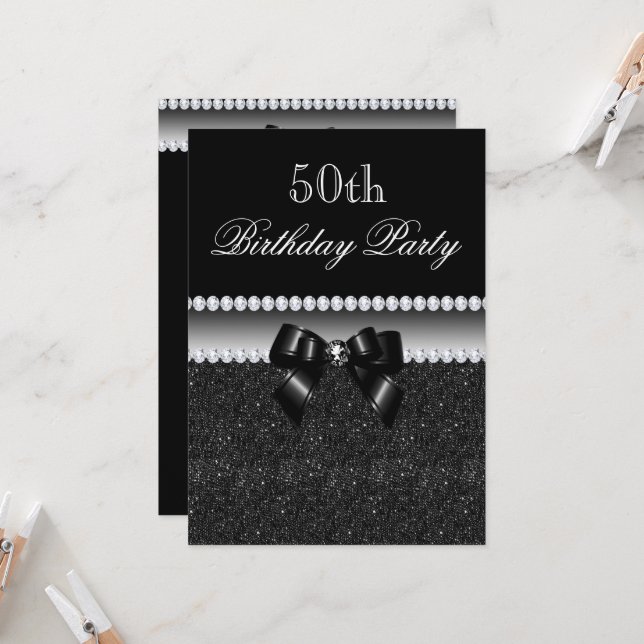 Invitation Dusky Black Birthday Party (Devant/Arrière en situation)