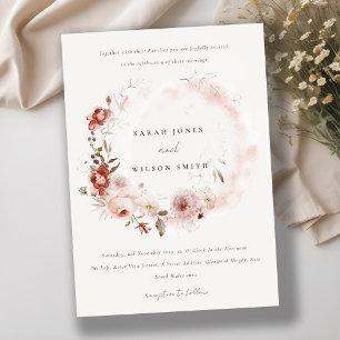 Invitation Dusky Fall Marsala Blush Floral Wreath Mariage