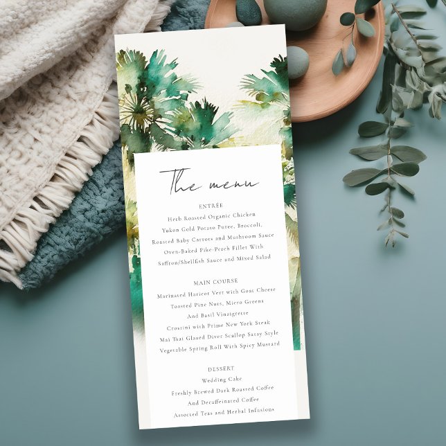 Invitation Dusky Green Tropical Palm Tree Menu Mariage (Créateur téléchargé)