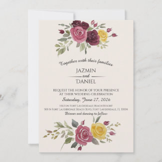 Invitation Dusky Pastel Watercolor Roses Cream