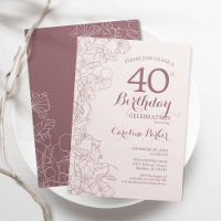 Dusky Pink Floral 40e fête d'anniversaire