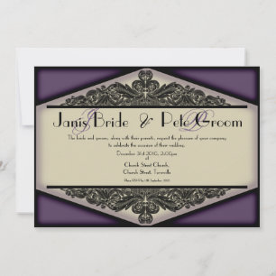 Invitation Dusky Purple Vintage monogrammed, mariage invitati