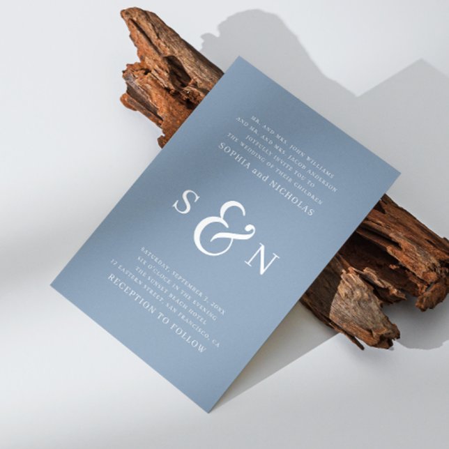 Invitation Dusty bleu élégant mariage de typographie nautique (Créateur téléchargé)