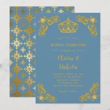 Dusty bleu et or Couronne Damask Mariage royal