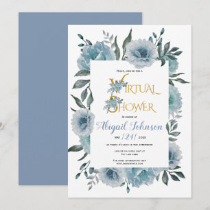 Invitation Dusty bleu fleurs virtuel bébé ou nuptiale douche