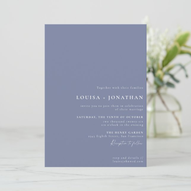 Invitation Dusty bleu minimaliste disposition Mariage classiq (Debout devant)