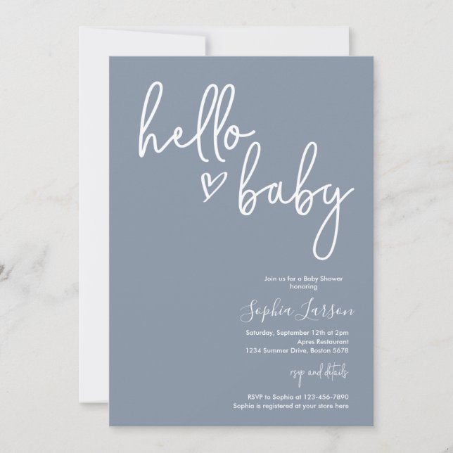 Invitation Dusty Bleu Minimaliste Moderne Baby shower Boho (Devant)