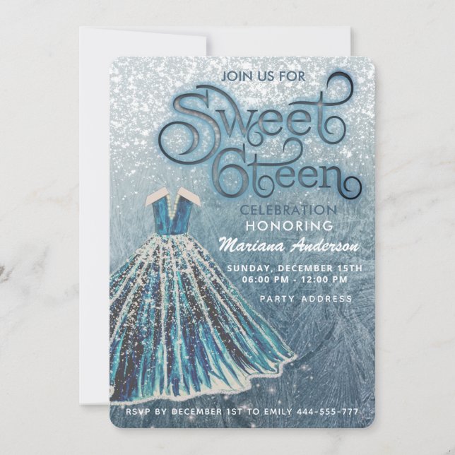 Invitation Dusty bleu neige hiver merveilleux doux 16 (Devant)
