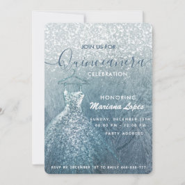 Invitation Dusty bleu neige hiver merveilleux Quinceañera