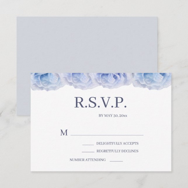 Invitation Dusty Bleu Rose Blanc Elégant Mariage Floral RSVP (Devant / Derrière)