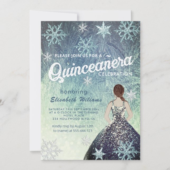 Invitation Dusty bleu Winter merveilleland robe de parties sc (Devant)