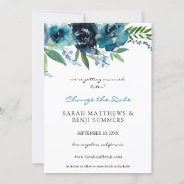 Invitation Dusty Blue 2 Floral Changer la date (Grand)