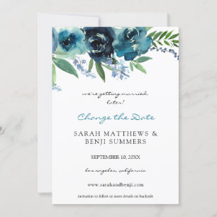 Invitation Dusty Blue 2 Floral Modifier la date (Grand)