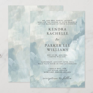 Invitation Dusty Blue Abstrait Brushstrokies Mariage moderne