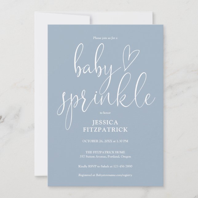 Invitation Dusty Blue All In One QR Code Baby Sprinkle Shower (Devant)