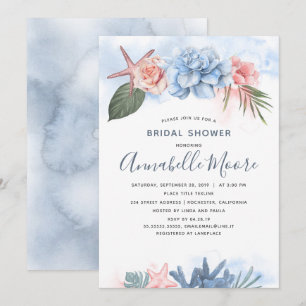 Invitation Dusty Blue and Blush Beach Fête des mariées