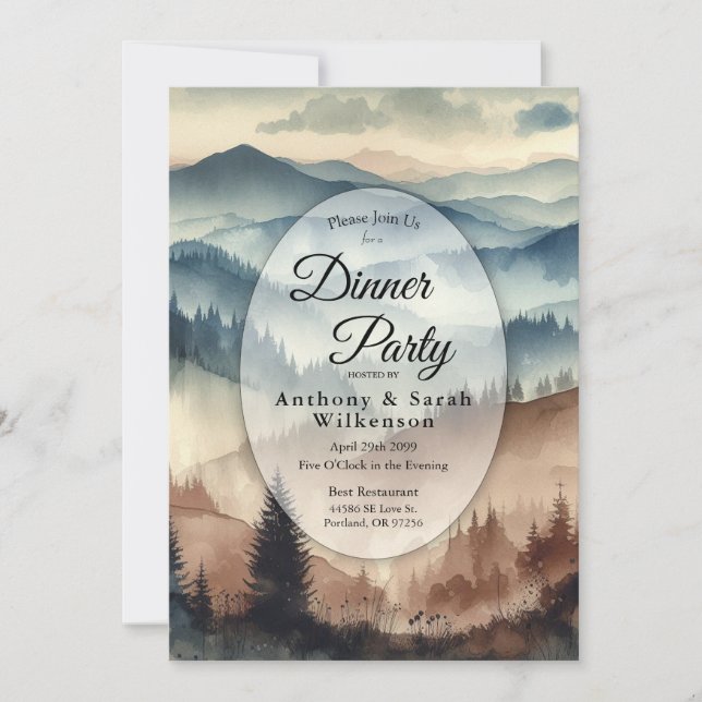 Invitation Dusty Blue and Mocha Brown Mountains Restaurant (Devant)