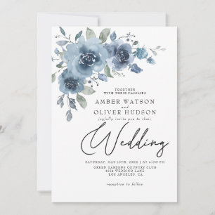 Invitation Dusty Blue Ardoise Pastel Light Floral Boho Mariag