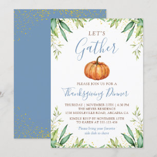 Invitation Dusty Blue Automne Citrouille Thanksgiving Dîner