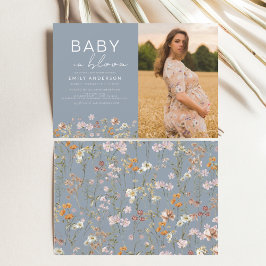 Invitation Dusty Blue Baby in Bloom Baby shower photo