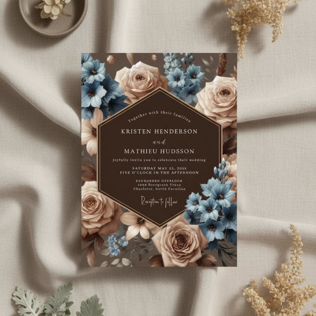 Invitation Dusty Blue Bloom Elegance Wedding (Créateur téléchargé)