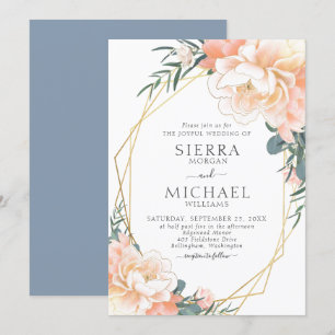 Invitation Dusty Blue Blush Gold Peach Floral Mariage